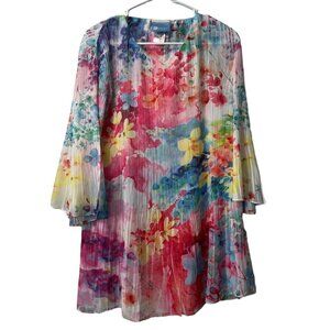 KORET Sheer Tunic Top Size Large Colorful Pleated Beach Travel Floral Lightweigh